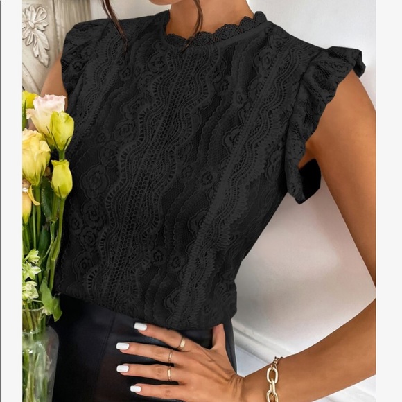 Boho Floral Mesh Lace Butterfly Sleeve Top Blouse Blue - Picture 13 of 14